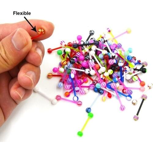 10-50PCS Acrylic Tongue Ring Piercing Barbell Bar Ear Cartilage Earring Stud Nipple Rings for Women Prevent Allergy Body Jewelry