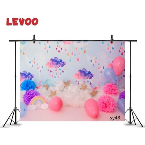 LEVOO Photo Background Pink Balloons Clouds Raindrop Girls Newborn Portrait Photography Backdrop Photocall Photo Studio Vinyl
