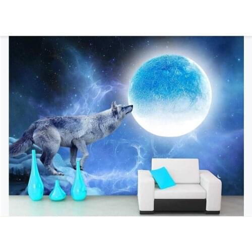Moon watching wolf fantasy starry sky Curtain artistic conception creative Photo living room bedroom TV background wall Decor