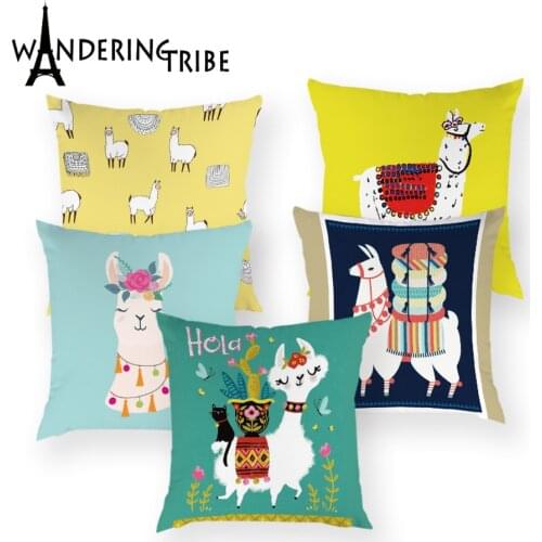Cute Alpaca Cushion Cover Cartoon Llama Decor Pillows Case Polyester Cushions Covers Animal Sofa Decorative Pillow Cases Cojin