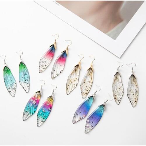 Minar Fairy Tale Clear Resin Simulation Wing Earrings for Women 2021 Cute Glitter Flake Butterfly Drop Dangle Earrings Gifts