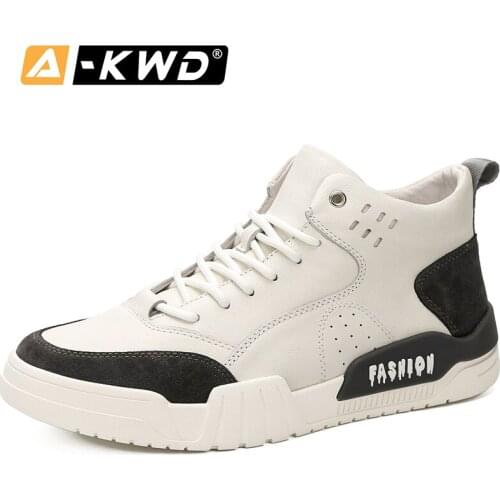 Fashion Shoes 2019 White High-Top Man Shoes Autumn Breathable Leather Genuine Casual Korean Sneakers Mens Lace-up Tenis Academia