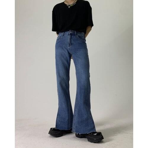 Korean Version Man Fashion Flare Pants Color Matching Design Straight Men Women Streetwear Denim Jeans Hip Hop Baggy Jeans