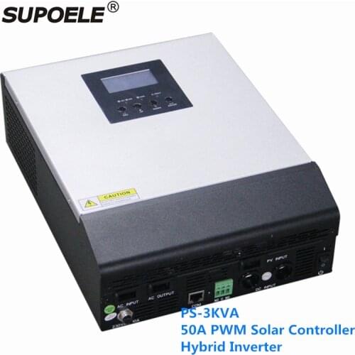 3KVA Off Grid Pure Sine Wave Hybrid Solar Inverter 24V 220V Built-in PWM 50A Solar Charge Controller and AC Charger for Home Use