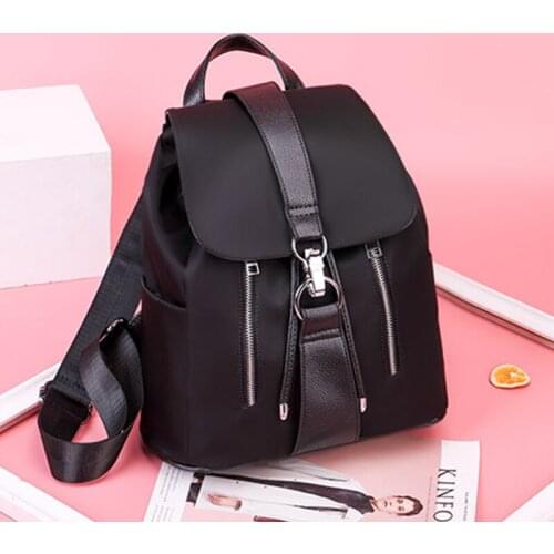 Nylon Womens Backpacks Casual Large Capacity Design Black School Bags for Teenager Simple Trending Solid Color