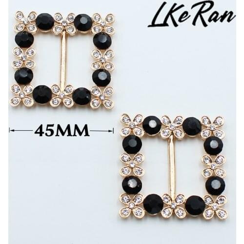 NEW inner 25mm 2Pcs Square Black Rhinestone Alloy Buckles Golden Chair Sash Ribbon Slider DIY Clothing Decoration Accessories