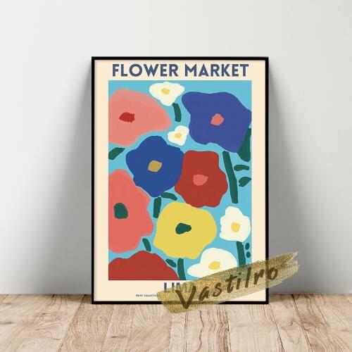 Flower Market Poster, Vintage Flora Wall Art, Lima Flower Market Prints, Plant Flowers Leaf Wall Picture, Bedroom Wall Stickers