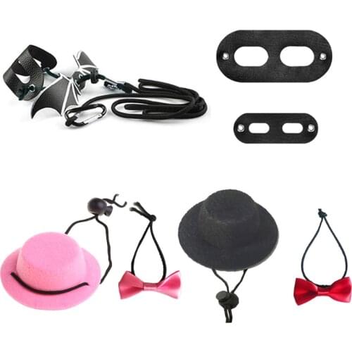 T84E Lizard Traction Rope Hat Bow Tie Soft Leather Reptile Bearded Dragon Harness Leash Halloween Costume Clothes Pet Supplies