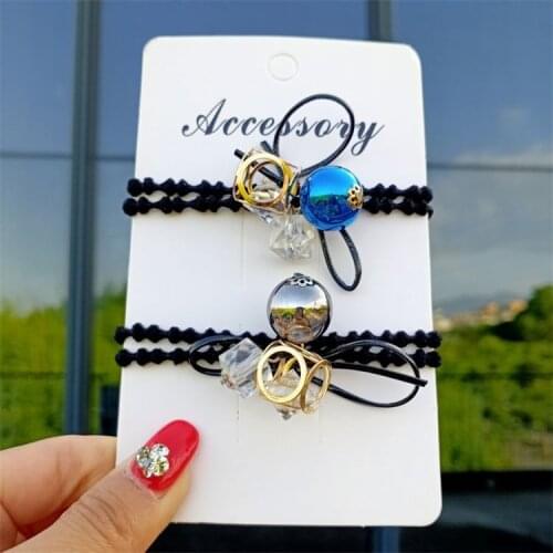 New fahshion Ultra-Stretch Rubber Band Women Hair Band All-match Bow Crystal Pearl Girls Hair Band Headdress Flower