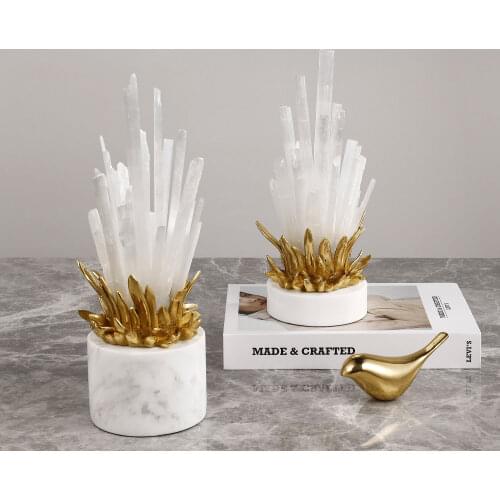 Modern Natural White Spar Figurines Brass Craft Luxtry Hotel New House Home Desk Decoration Furnishing Articles Room Accessories