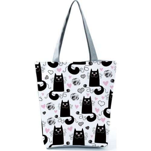 Cartoon Animal Pattern Shoulder Bag Cat Wool Love Printed Handbag Eco Friendly Fashion Beach Bag Portable Practical Shopping Bag