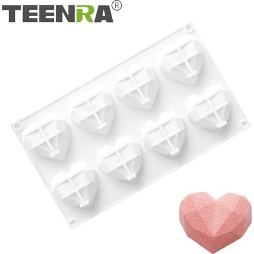 TEENRA 8 Cavity Diamond Love Silicone Mold 3D Silicone Non-stick Fondant Mould Cake Chocolate Baking Mold Mousse Cakes Bakeware