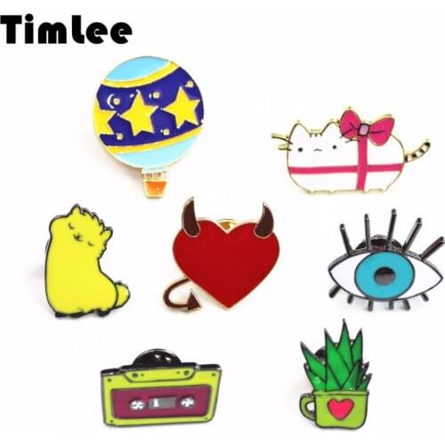 Timlee X204 Cartoon Alpaca Aloe Vera Vintage Magnetic tape Cute Cat Eye Planet Design Metal Brooch Pins Gift Wholesale
