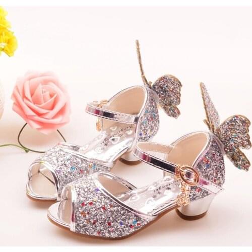 Spring Children Shoes Girls High Heel Princess Dance Sandals Kids Shoes Glitter Leather Fashion Girls Party Dress Wedding Shoes