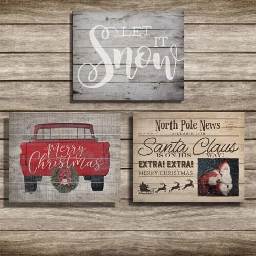 Vintage Christmas Santa Claus Posters Cartoon Car Snow Wall Art Canvas Paintings Festival Decorative Prints Pictures Home Decor