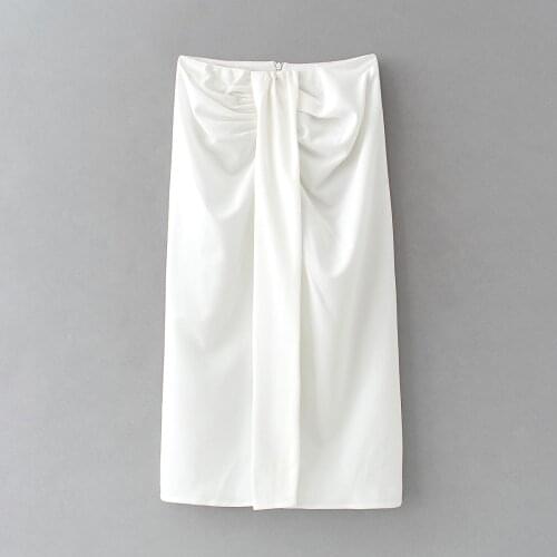 High Waist Front Slit Female Streetwear Elegant Women Solid Split Summer Midi Skirt New Vintage Chic with Knot Wrap