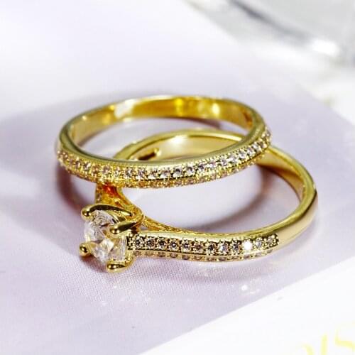 Fine Jewelry Solitaire Wedding Ring for Women Love Forever 925 Sterling Silver Gold Color CZ anillos mujer Stacking Ring Set