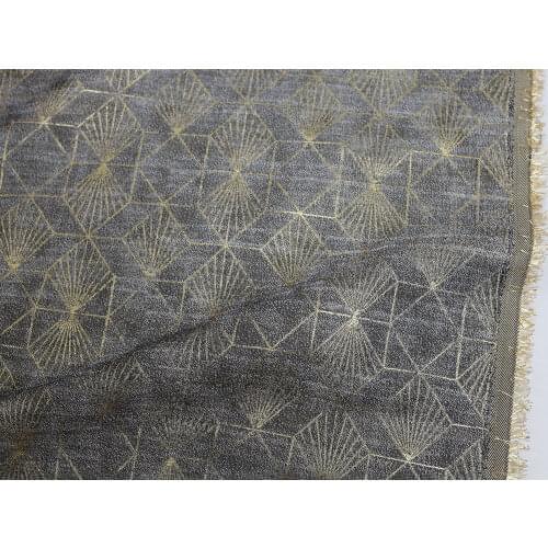 Gold Thread Gray Rhombus Brocade Jacquard Fabric for Dress Making 148cm Wide - Sold By The Meter