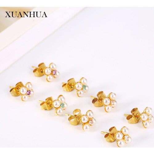 XUANHUA Pearl Earrings Charm Stainless Steel Jewelry Woman Vogue 2019 Stud Earrings For Women Wholesale lots bulk accessories