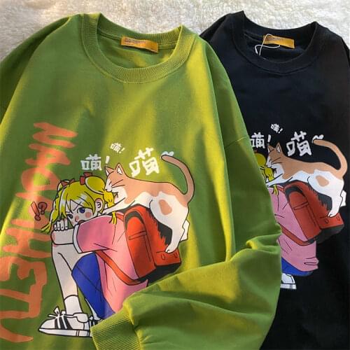 Hip Hop Kawaii Cartoon Girl Cat Printing Sweatshirt Women 2021 New Streetwear Fashion Anime Hoodie Winter Clothes Harajuku Teens