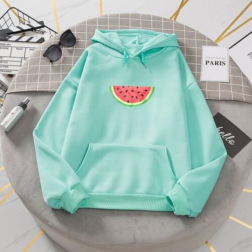 Cute Watermelon Graphic Hoodie Korean Oversized Harajuku Sweatshirt Women Autumn Pocket Winter Casual Long Sleeve Ladies Hoody