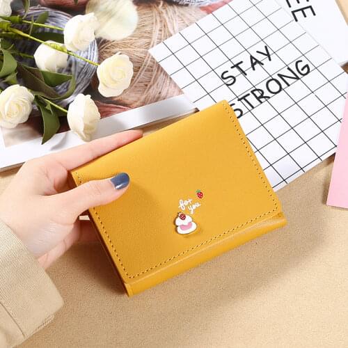 Women Cute Small Fresh Candy Color Wallet Buckle Folding Girl Wallet Brand Design Pu Leather Coin Purse Female Card Bag