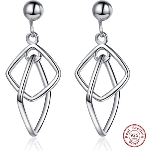 925 Sterling Silver Zircon Jewelry Geometry Hollow Box Cute Trendy Style Drop Earrings For Women Girlfriend Wedding Banquet