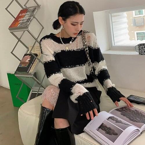 Autumn Spring Tops Female Sexy Striped Sweater Women Long Sleeve Knit Striped V-Neck Sweater Streetwear Y2k Vintage Pullovers