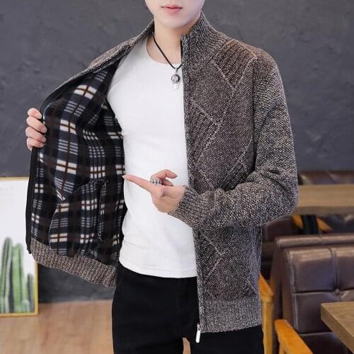 Winter Thick Mens Knitted Sweater Coat Men Fashion Korean Style Men Clothing Full Zip Long Sleeve Cardigan Oversize 2020 Autumn