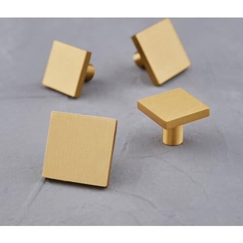 Gold Brass Simple Cabinet Knobs Handle Square Dresser Drawer Pulls Knobs Kitchen Cupboard Knobs-10Pack