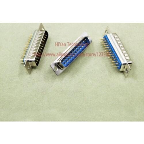 200pcs DB25 DP25 2Rows Blue Parallel Port 25Pin D Sub Male 25 Way PCB 180 Degree Connector Socket Plug VGA Adapter