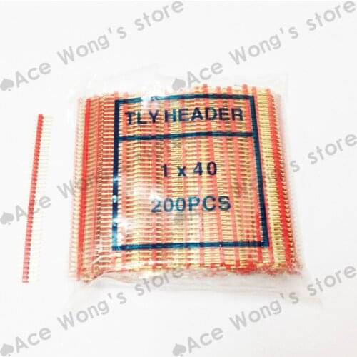 200pcs/lot 2.54mm Red Single Row Male 1X40 Pin Header Strip Gold-plated