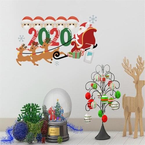 2021 Merry Christmas Wall Stickers Window Glass Festival Decals Santa Murals New Year Christmas Decorations for Home Decor
