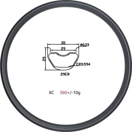 360g Bicycle rim 29 complete superlight carbon mtb xc 35mm rim 24H 28H 32 hole tubeless Cross Country gravel mountain wheel