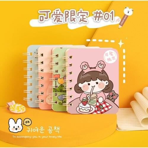 80 Sheets Cute Cartoon Girl Bear Coil Notebook Kawaii Diary Mini Fruit Binder Notepad Bullet Journal Student Stationery