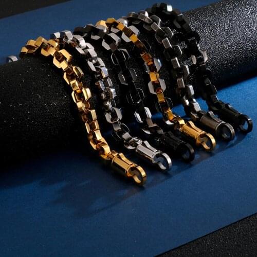 10MM Mens Hiphop Black S Gold Stainless Steel Checkered Rhombus Motorcycle Accessories Mens Bracelet