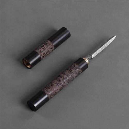 Personality Damascus Tea Knife Embryo Pattern Steel Tea Needle Tea Cone Pure Stainless Steel Pu'er Tea Knife Tea Set Accessories