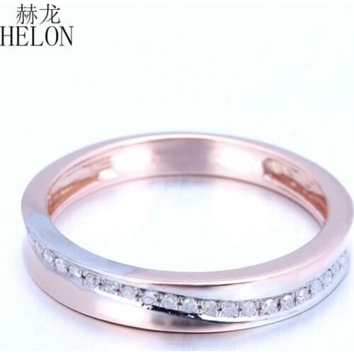 HELON Solid 10K Rose Gold Round 0.15ct Natural Diamonds Engagement Wedding Ring Women Anniversary Trendy Fine Jewelry