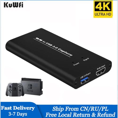 KuWFi USB 3.0 HDMI Video Capture 4K60Hz HDMI to USB Video Capture Card Dongle Game Streaming Live Broadcast with MIC Input