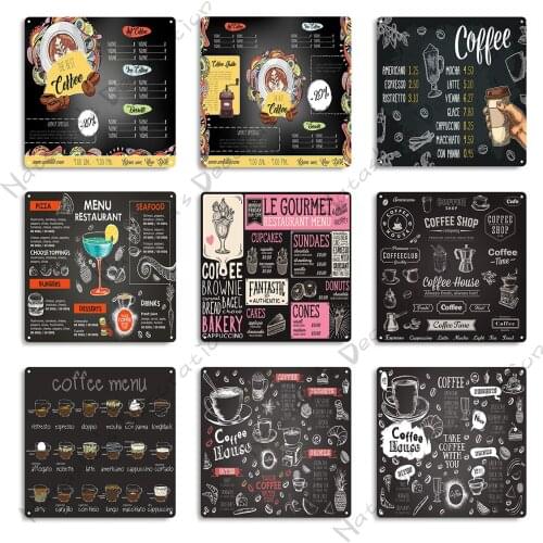 Coffee Menu Wall Metal Tin Sign Cafe Club Man Cave Home Wall Decor Signs Retro Metal Plaque Coffee House Vintage Metal Plate