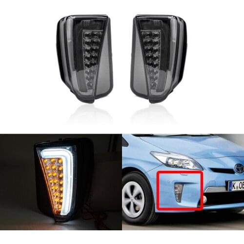 Smoked Switchback White/Amber Led DRL Driving, Turn Signal Lamps For Toyota Prius LCI Facelift Model 2012-2015