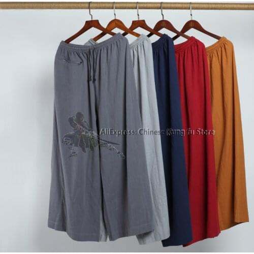 Summer Cotton Linen Buddhist Monk Shaolin Kung fu Pants Wushu Tai Chi Training Trousers Buddhism Meditation Qigong Clothes