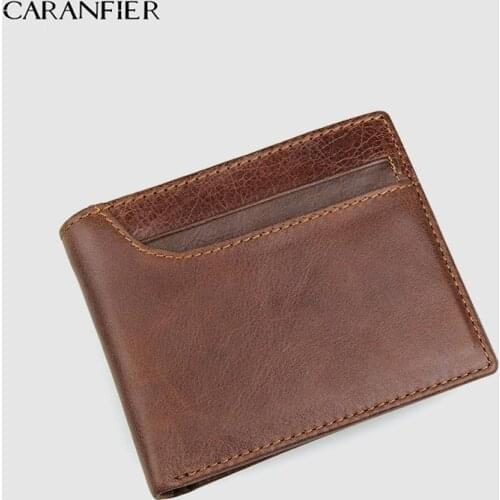 CARANFIER 100% Top Layer Cow Leather Men Wallets Vintage Short Cross Style New Desgin Leather Male Purse Free Shipping