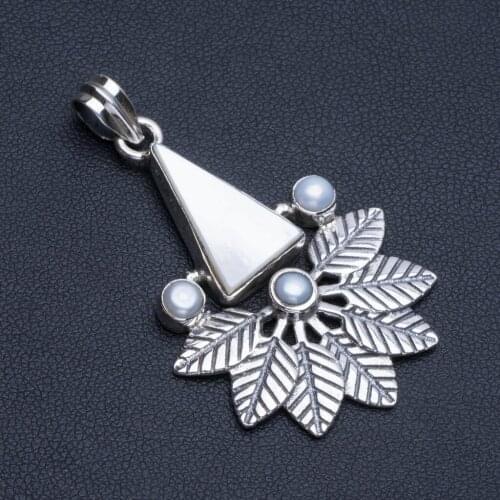 Natural Mother Of Pearl and River Pearl Boho Style 925 Sterling Silver Pendant Necklace 2" R1163