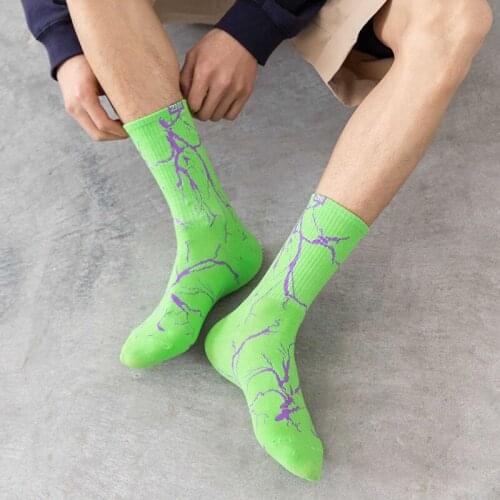 Korean Style Harajuku Hip Hop Skateboard Long Socks Creative Fun Lightning Cotton Sport Socks Unisex Street Couple Socks Fashion