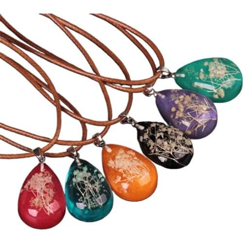 2020 New Trendy Design Women Luminous Dried Flower Resin Teardrop Pendant Rope Necklace Jewelry Decor Accessory Gift