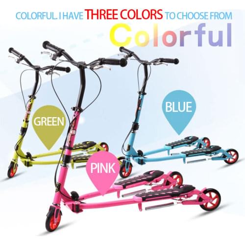 RF-101 Portable Childrens Frog Kick Scooter Flash Double Pedal Scooter Three Wheel Scissors Scooter Pole 3 Gears Adjustment