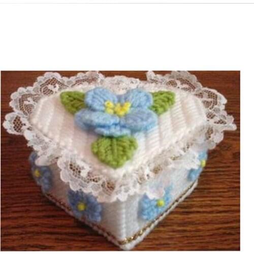 3D cross stitch kit DIY handmade wool embroidery blue flower jewelry box storage box DIY living room new