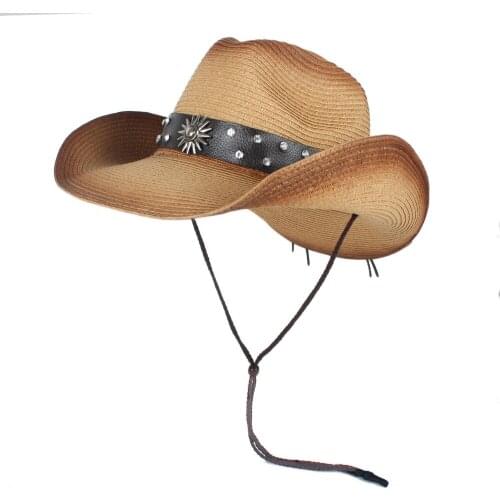 Retro Women Men Hollow Western Cowboy Hat Lady Dad Summer Straw Sombrero Hombre Beach Cowgirl Jazz Sun Hat With Wind Rope