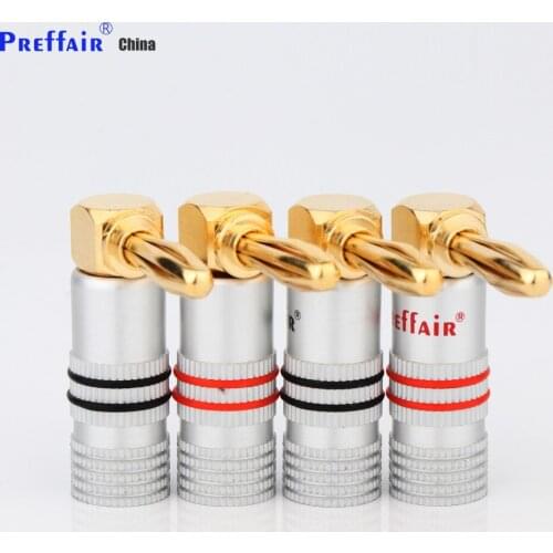 Preffair BA1467 8PCS 24K Gold 90 Degree Right Angle Speaker Banana Plugs Audio Jack Connector for Speaker Cable